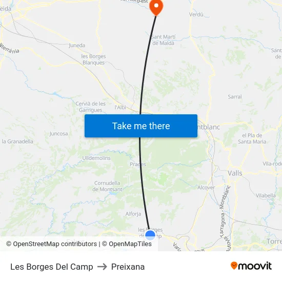 Les Borges Del Camp to Preixana map