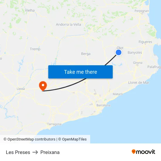 Les Preses to Preixana map
