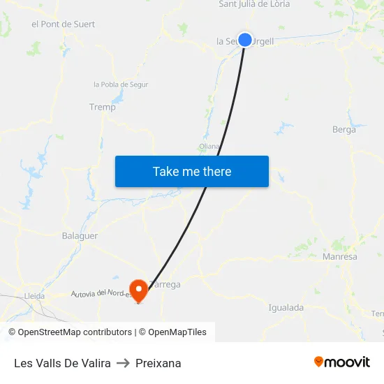 Les Valls De Valira to Preixana map
