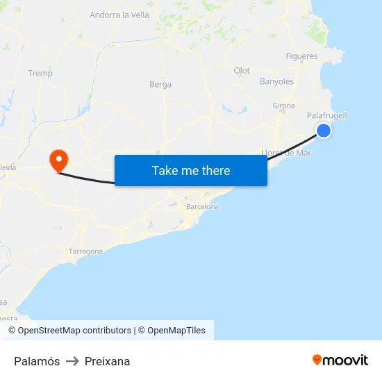 Palamós to Preixana map