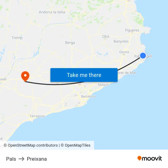 Pals to Preixana map