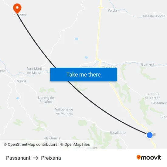 Passanant to Preixana map