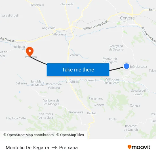 Montoliu De Segarra to Preixana map