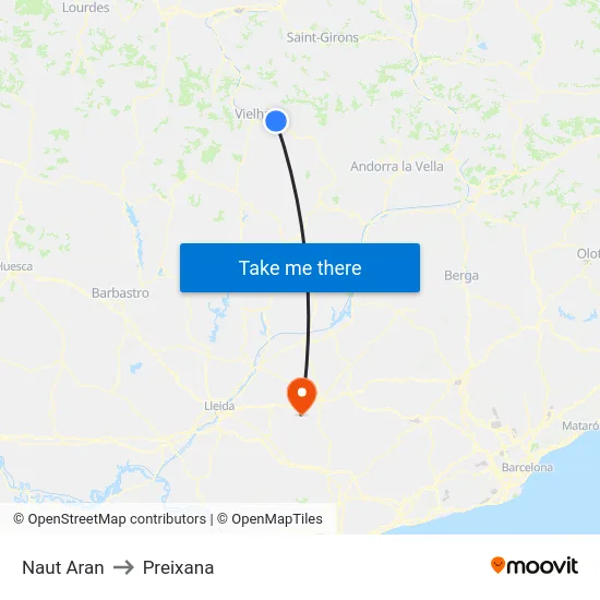 Naut Aran to Preixana map