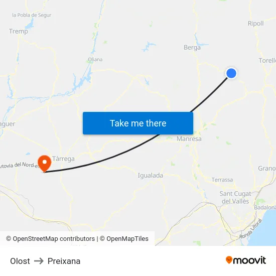 Olost to Preixana map