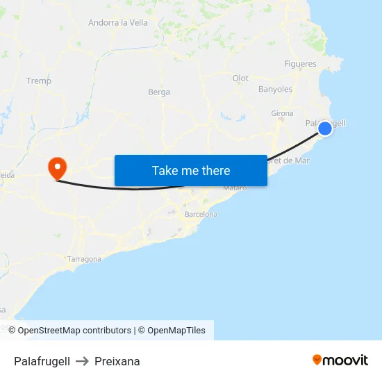 Palafrugell to Preixana map