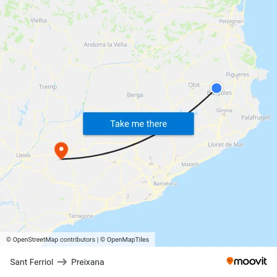 Sant Ferriol to Preixana map