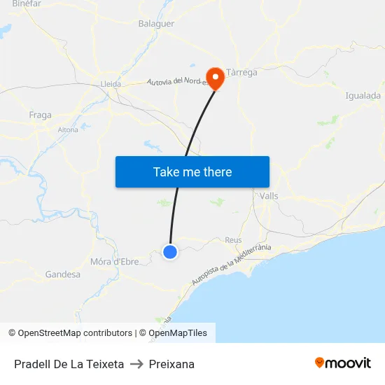 Pradell De La Teixeta to Preixana map