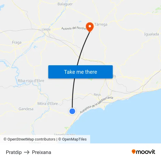 Pratdip to Preixana map