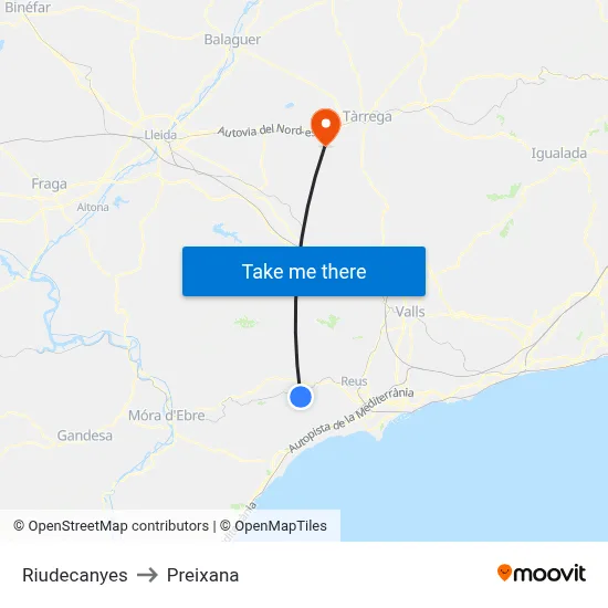 Riudecanyes to Preixana map
