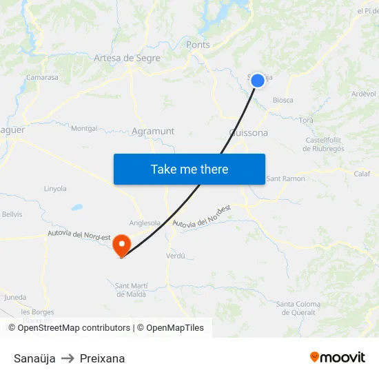 Sanaüja to Preixana map