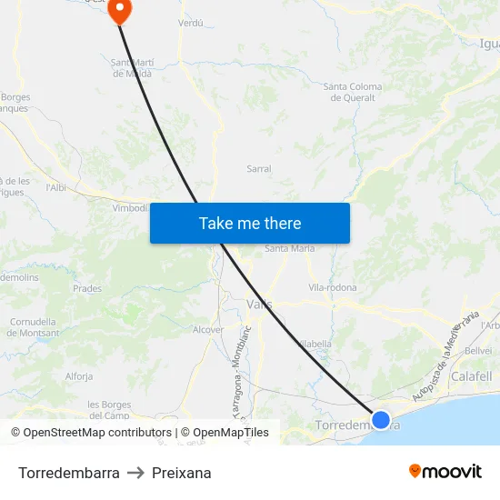 Torredembarra to Preixana map