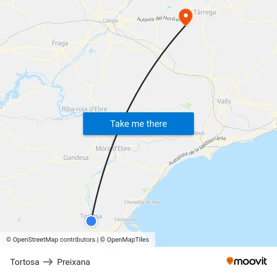 Tortosa to Preixana map