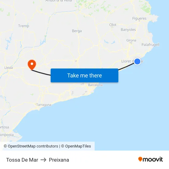 Tossa De Mar to Preixana map