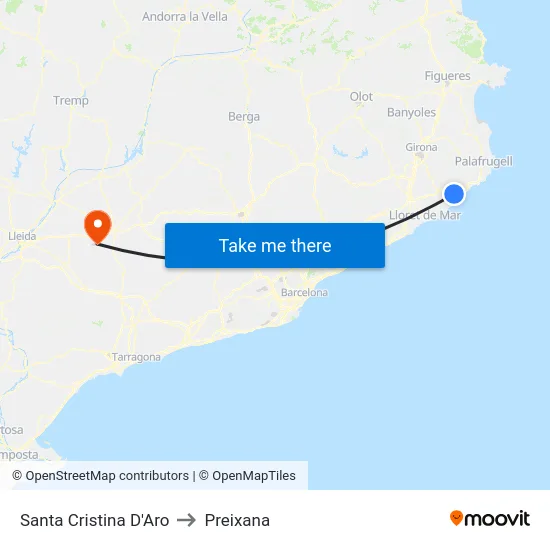 Santa Cristina D'Aro to Preixana map