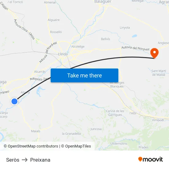 Seròs to Preixana map