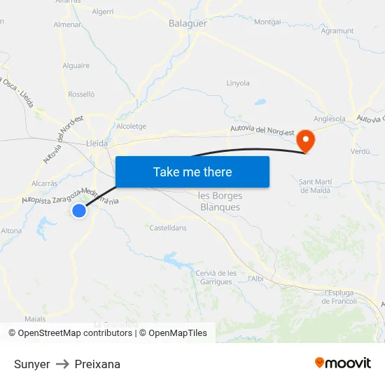 Sunyer to Preixana map
