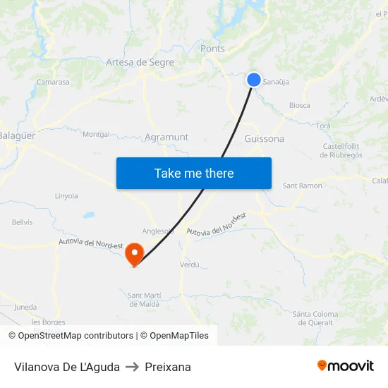 Vilanova De L'Aguda to Preixana map