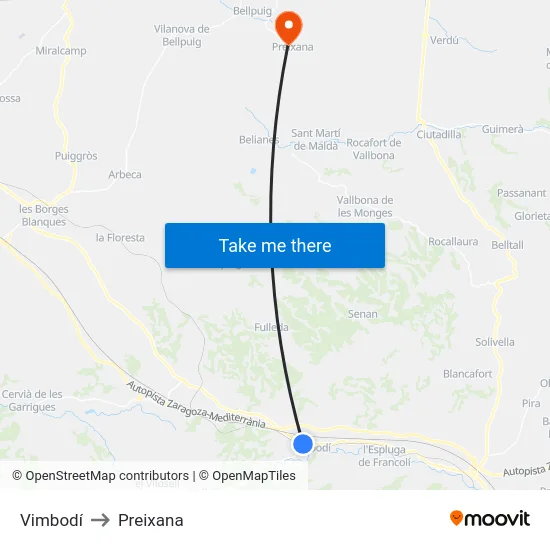 Vimbodí to Preixana map