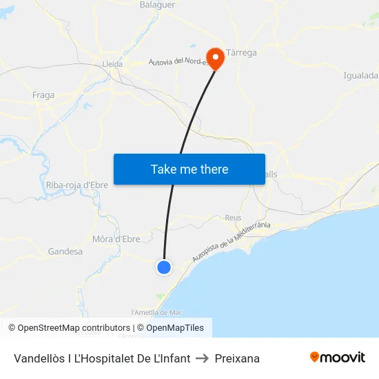 Vandellòs I L'Hospitalet De L'Infant to Preixana map
