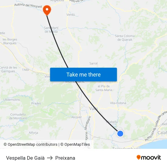 Vespella De Gaià to Preixana map