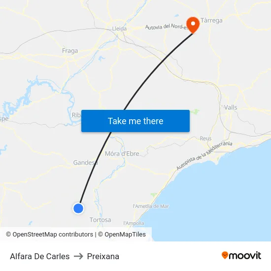 Alfara De Carles to Preixana map