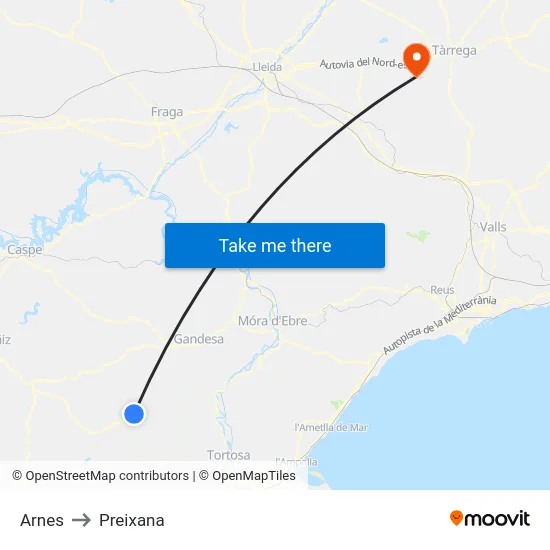 Arnes to Preixana map