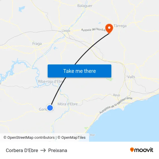 Corbera D'Ebre to Preixana map