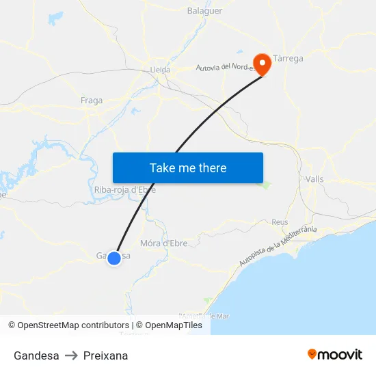Gandesa to Preixana map