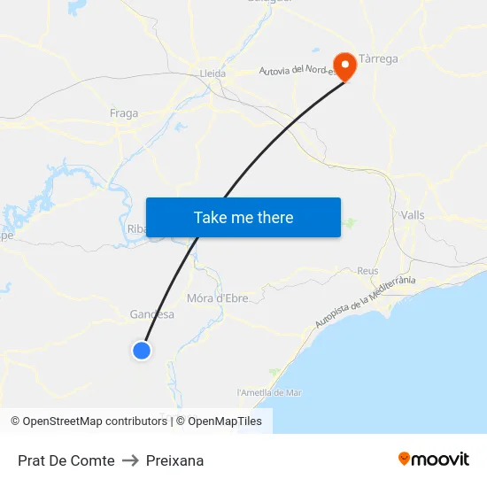 Prat De Comte to Preixana map