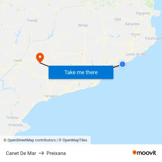 Canet De Mar to Preixana map
