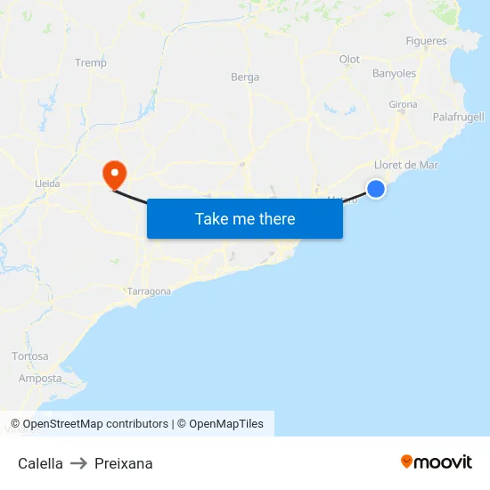 Calella to Preixana map