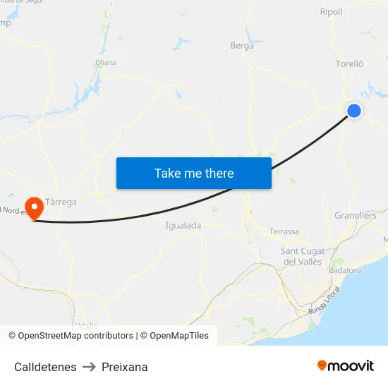 Calldetenes to Preixana map
