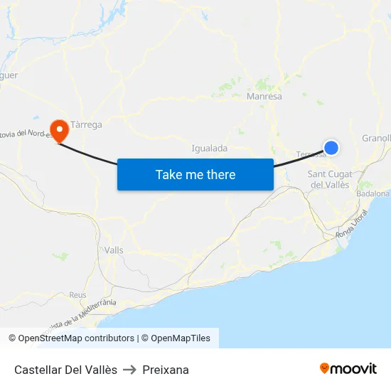 Castellar Del Vallès to Preixana map
