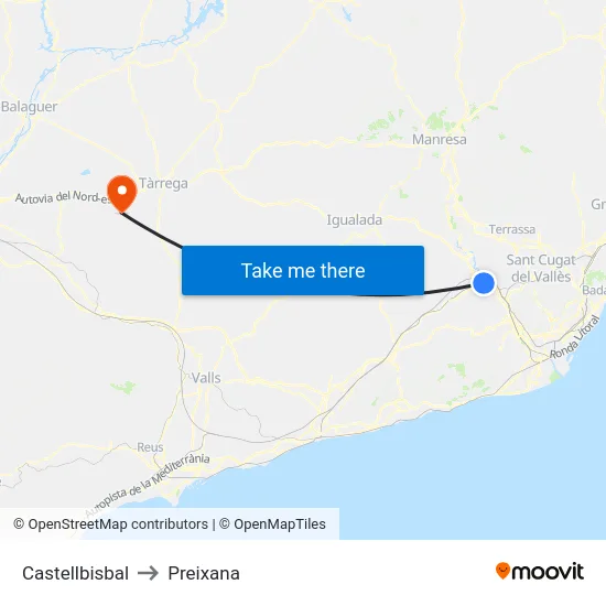 Castellbisbal to Preixana map