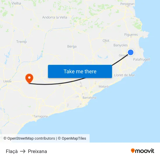 Flaçà to Preixana map