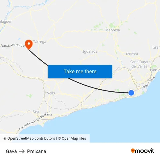 Gavà to Preixana map