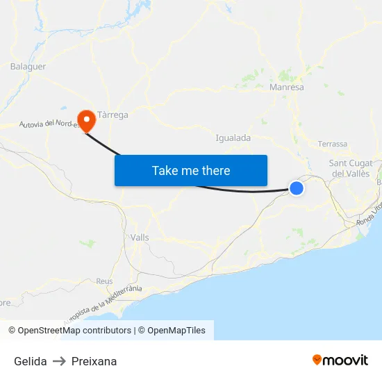 Gelida to Preixana map