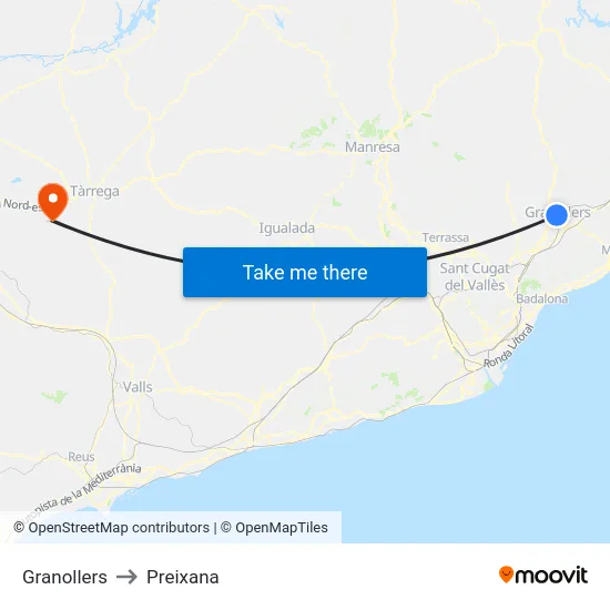 Granollers to Preixana map