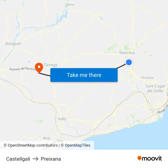 Castellgalí to Preixana map