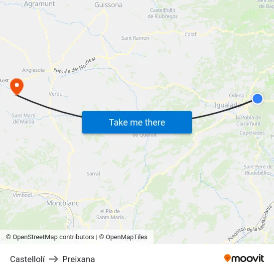 Castellolí to Preixana map