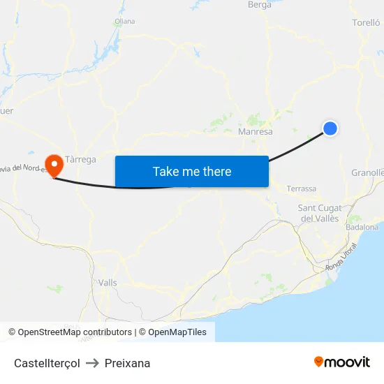 Castellterçol to Preixana map