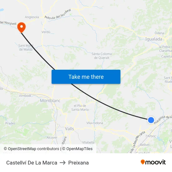 Castellví De La Marca to Preixana map