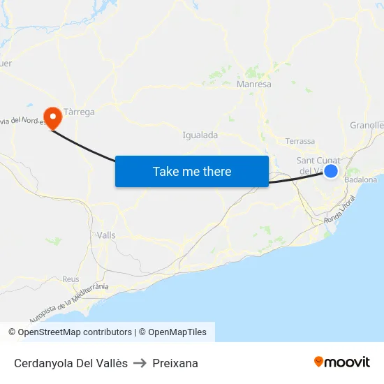 Cerdanyola Del Vallès to Preixana map