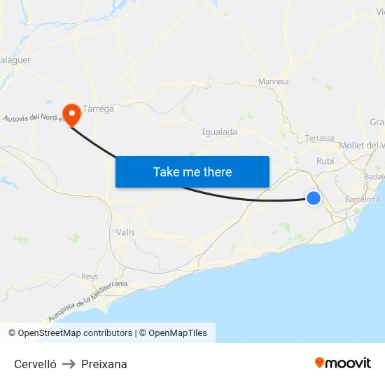Cervelló to Preixana map