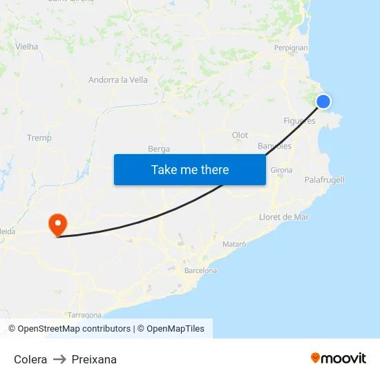 Colera to Preixana map