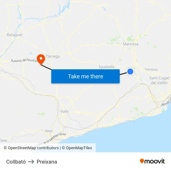 Collbató to Preixana map