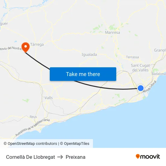 Cornellà De Llobregat to Preixana map