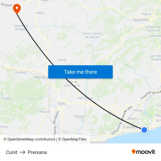 Cunit to Preixana map