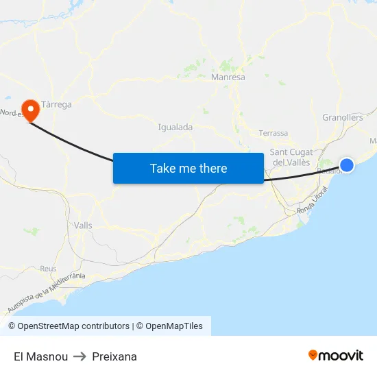 El Masnou to Preixana map